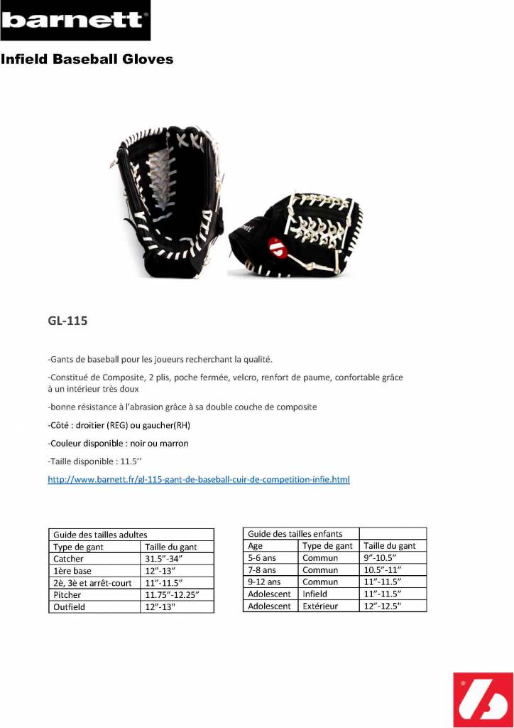 GL-115 gant de baseball cuir de compétition infield 11.5" Marron