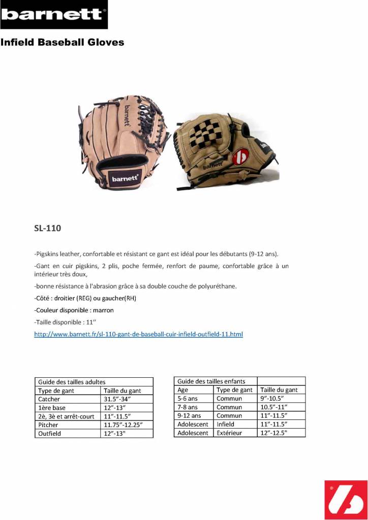 SL-110 gant de baseball cuir infield/outfield 11" Marron