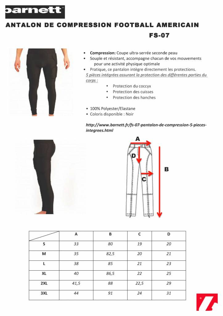 FS-07 Pantalon de compression, 5 pièces intégrées, football américain
