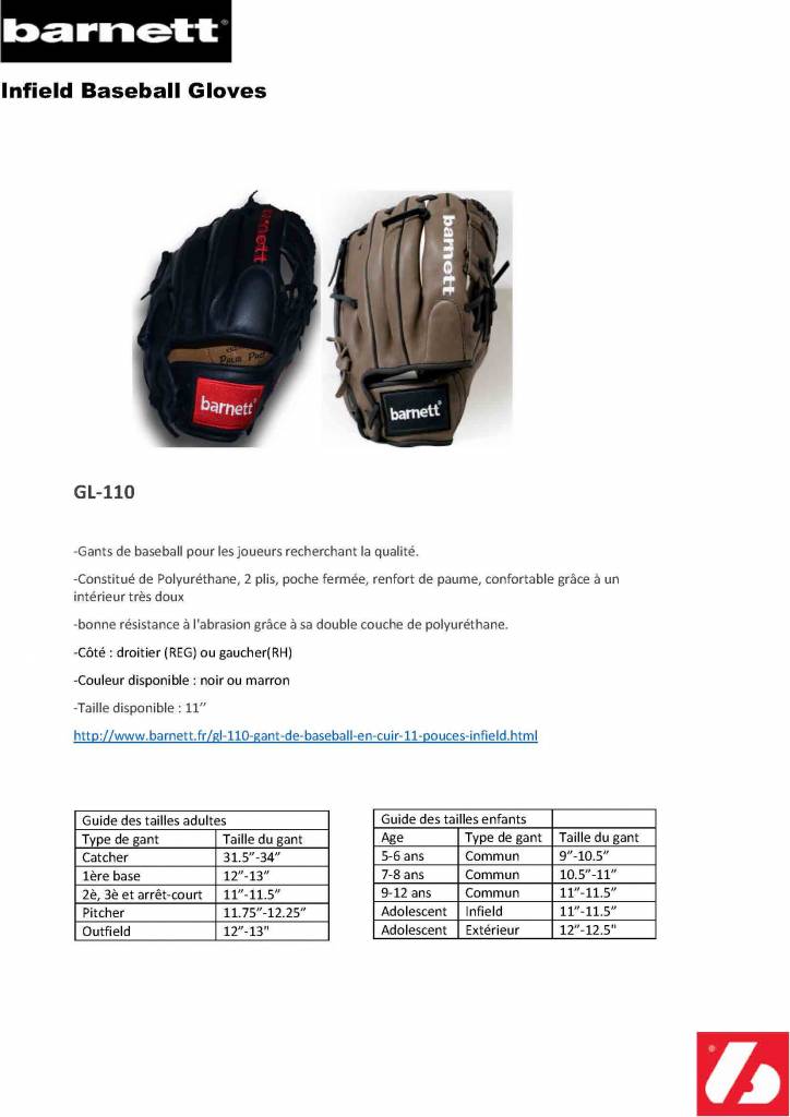 GL-110 gant de baseball cuir de compétition infield 11, Marron